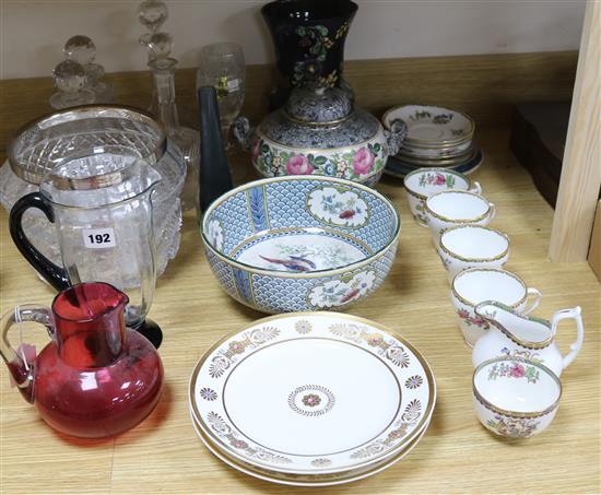 A quantity of glass, ceramics, part Spode tea set etc